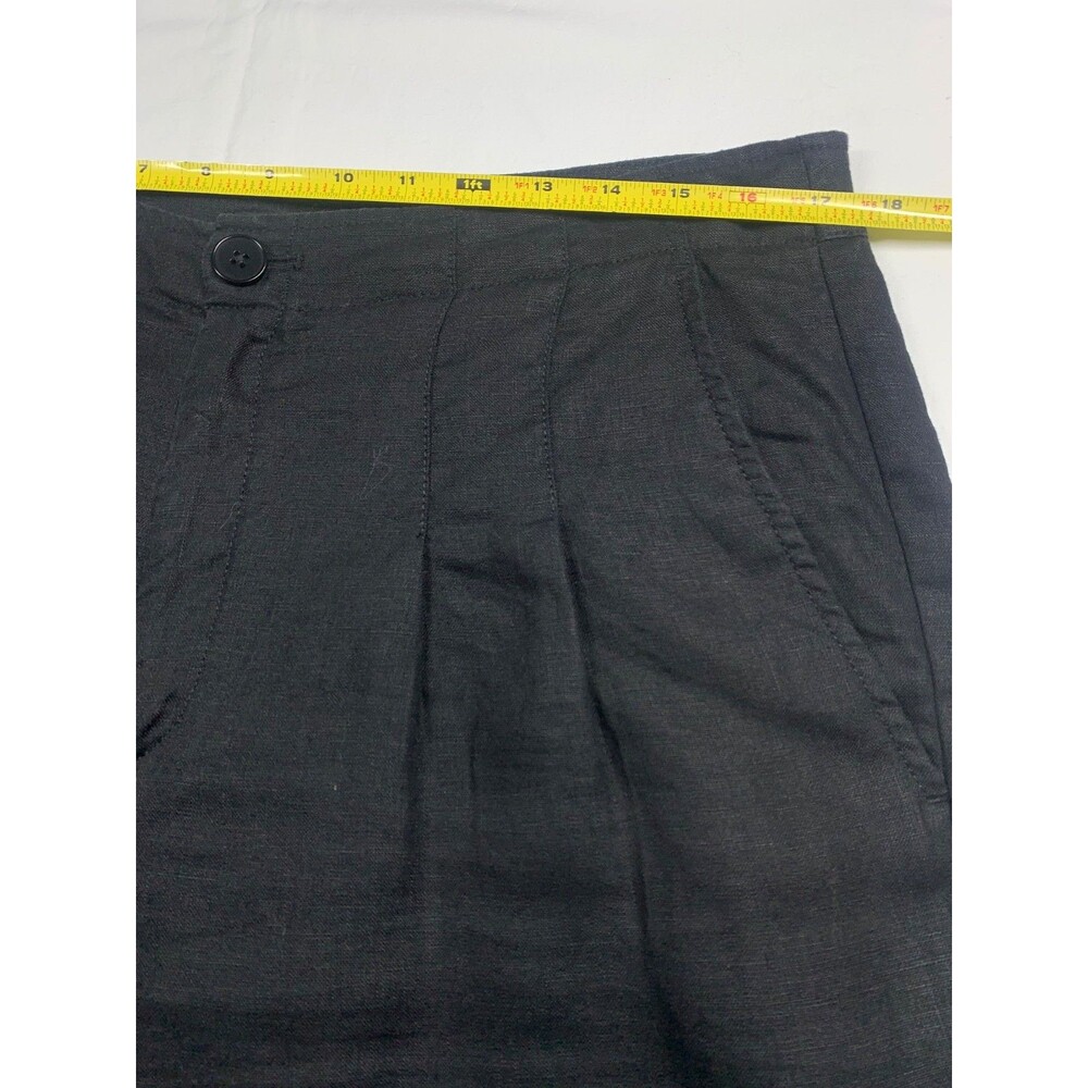 Banana Republic 100% Linen Wide Leg Pants 12L Black Tall High Rise Pleated Work - Picture 4 of 10